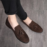 Spring Suede Casual Men's Shoes Tassel Slip on Loafers Leather Solid Flats Footwear MartLion Brown 6.5 