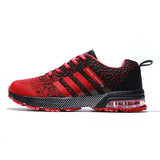 Running Shoes Men's Sneakers Fitness Breathable Air Cushion Outdoor Platform Flying Woven Lace-Up Shoes Sports Mart Lion 8702-1 Black Red 39 