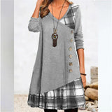 Women Single-breasted Decoration Dresses Elegant  Plaid Dress MartLion   