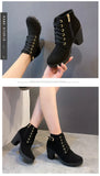  Spring Winter Women Pumps Boots Lace-up European Ladies Shoes PU High Heels MartLion - Mart Lion
