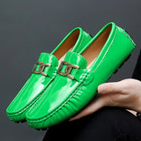 Men's Loafers Moccasins Slip on Driving Shoes Leather Designer Sewing Lazy Walking Casual Mart Lion Green 5 