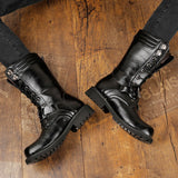 Men's Motorcycle Boots Leather Footwear Cowboy Casual Shoes Military Tactical Gothic Punk Cool Mart Lion   