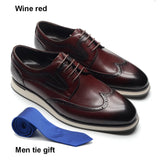 Design Men's Semi-Brogue Derby Shoes Real Cow Leather Handmade Wingtip Sneaker Oxfords Lace-up Stuff Footwear MartLion Wine Red EUR 46 