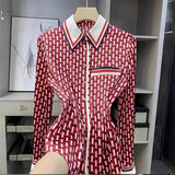 Female Red Plaid Printed Blusas Shirt Button Casual Blouse  Women's Clothing MartLion A62-6848 S 