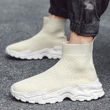 Autumn Men's Sneakers Stretch Fabric Tennis Sport Running Shoes Ankle Boots Breathable Casual Socks Slip-on Walking Mart Lion   