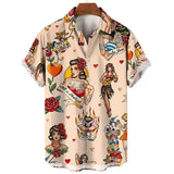 men's short-sleeved shirt Hawaiian casual beach men's tops mysterious totem print MartLion   