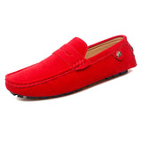 Suede Leather Penny Peas Loafers Men's Women Boys Driving Shoes Moccasins Slip on Flats Designer Loafers Pink MartLion 2232-1 Red 8 