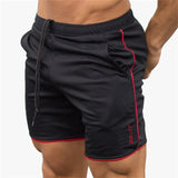 Fitness Running Shorts Men's Workout Sports Jogging Short Pants Sportswear Quick Dry Training Gym Shorts Beach Summer MartLion Black red 02 M 