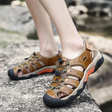 Genuine Leather Closed Toe Sandals Men's Beach Shoes Summer Outdoor Upstream MartLion   