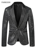 Glitter Embellished Groom Jacket Stylish Men's One Button Shiny Plaid Tuxedo Nightclub Prom Stage blazers MartLion   