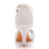 Crystal Queen White Pearl Sandals Women Open Toe High Heels Lady Luxury Wedding Shoes Banquet Dress Stiletto MartLion   