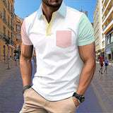 Men's Short sleeved Polo Shirt Summer European and American Street Casual Pocket Lapel Top Men's MartLion Light blue-G XXXL 