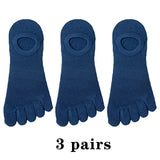 3 Pairs Men's Open Toe Sweat-absorbing Boat Socks Cotton Breathable Invisible Ankle Short Socks Elastic Finger Mart Lion 3 dark blue  