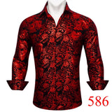 Luxury Shirts Men's Long Sleeve Silk Green Flower Slim Fit Tops Casual Button Down Collar Bloues Breathable Barry Wang MartLion   