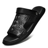 Men's Leather Sandals Slides Summer Casual Slip On Shoes Soft Hombre Anti-Skid MartLion Black 38 