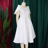 Summer solid color casual cloak dress short sleeve elegant party dress women clothing MartLion   