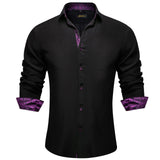 Men's Shirt Long Sleeve Black Solid Red Paisley Color Contrast Dress Shirt Button-down Collar Clothing MartLion CY-2219 S 