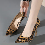 Liyke Shoes Pumps Women Leopard Print Pointed Peep Toe Stripper Heels Party Female Sandals Stiletto Zapatos Mujer Mart Lion   