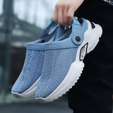 Men's Women Summer Sandal Mesh Mules Breathable Padded Beach Flip Flops Shoes Solid Flat Bath Slippers Outside Slippers MartLion Blue 41 