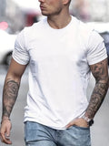 Men's pure cotton summer loose fit large size print casual slim fit round neck short sleeved T-shirt MartLion bai se M 