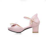 Summer Peep Toe Cute Sweet Bowtie Lace High Heels Sandals Women Lolita Platform Wedding Party Block Heel Shoes MartLion   