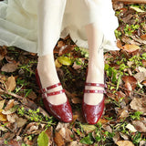Patent Leather Women Pumps Retro Thick High-heeled Pumps Square Heels Scalp Vintage Mary Jane Shoes MartLion Wine Red 35 