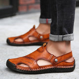 Men's Sandals Genuine Leather Breathable Rome Summer Outdoor Beach Slippers Soft Beach Mart Lion   