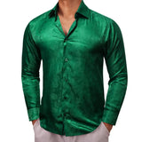 Designer Shirts Men's Embroidered Silk Paisley Blue Green Black White Gold Slim Fit Blouses Long Sleeve Tops Barry Wang MartLion   