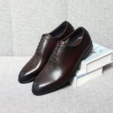 Classic Handmade Men's Dress Shoes Office Lace-Up Genuine Leather Whole Cut Round Toe Oxford Wedding Formal Shoes MartLion   