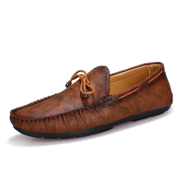 Leather Men's Casual Shoes Luxury Slip on Formal Loafers Moccasins Soft Driving MartLion Brown 40 