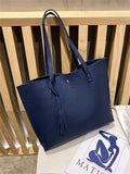Women Single Shoulder Bag Casual Large Capacity Pu Lychee Pattern Tassel Outdoor Simple Tote MartLion CHINA Blue 