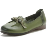 Luxury Green Ballet Flats Elegant Women's Shoes Genuine Leather Loafers Ladies Bowknot Soft Blue Moccasins MartLion Green 41 