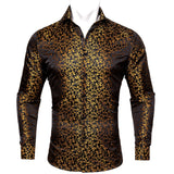 Designer Brown Men's Shirt Printed Embroidered Lapel Long Sleeve Retro Four Seasons Fit Party Barry Wang MartLion CY-0426 S China