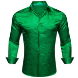 Designer Shirts Men's Silk Satin Dark Green Teal Solid Long Sleeve Button Down Collar Blouses Slim Fit Tops Barry Wang MartLion 0680 S 