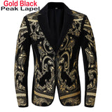 Luxury Baroque Gold Floral Embroidery Blazer Jacket Me'sn Shawl Lapel Velvet Cardigan Blazers  Wedding Party Prom Homme MartLion Pattern 4 US XS 