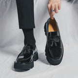 Black Loafers Men's Pu Leather Shoes Breathable Slip-On Solid Casual Handmade Dress MartLion   