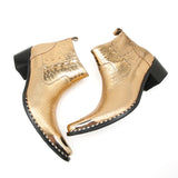 Cowboy Dress Boots Men's Steel Pointed Toe Gold Snake Skin High Heels Rivets Shoes Motorcycle Chelsea MartLion   