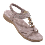 Summer Bohemian Rhinestone Round Head Beach Flat Bottom Women's Sandals MartLion   