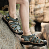Summer Men's Sandals Soft Leather Roman Outdoor Outdoor Beach Sneakers Slippers Wading Mart Lion   