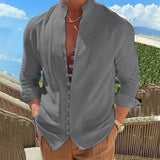Spring Autumn casual shirt loose Men's Solid Color Long Sleeve Shirt Button Shirts Vintage MartLion grey US XXXL 