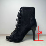 All Solid Black Ladies Indoor Jazz Dance Shoes Gladiator Lace Up Peep Toe Dance Women Sandals Mart Lion Black-10CM 34 China