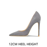 Pointed Shallow Mouth Suede Ultra-Thin High Heels 10cm Pumps Banquet Ladies Women's Shoes MartLion Dark Gray 12CM 38 CHINA