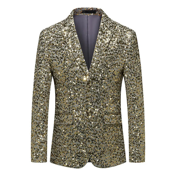 Shiny Gold Sequins Suit Jacket Men's Single Breasted Dress Tuxedo Party Stage Singer Homme blazers MartLion gold M 