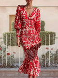 Summer Women's Dress Lantern Sleeve Printed Evening Elegant Party Long Formal Occasion Dresses MartLion Red S 
