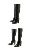 Liyke Black Knee High Boots Women Square Heels Casual Winter Motorcycle Long Shoes Pointed Toe Zip Cool Knight Bootties Mart Lion   