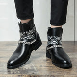 Autumn Men's Ankle Boots Punk Chains Buckle Suede Leather Pointed Classic British Rock Casual Party Shoes Mart Lion   