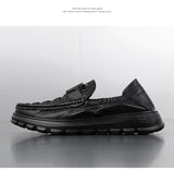 Spring Shoes Men's Genuine Leather Casual Crocodile Thick-soled Loafers Cow Leather Slip-on Driving Mart Lion   