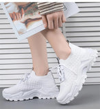 Women Lace Up Chunky Sneakers Solid Color Platform Shoes Walking Outdoor Tenis Feminino Female Footwear MartLion   