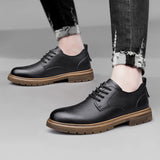 two layer cowhide casual shoes breathable soft sole men's shoes MartLion   