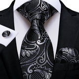 Gray Striped Paisley Silk Ties For Men's Wedding Accessories 8cm Neck Tie Pocket Square Cufflinks Gift MartLion SJT-7722  